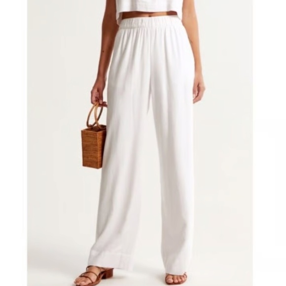 Abercrombie & Fitch Linen-Blend High Rise Pull-On Pants White Size Medium - Picture 2 of 9